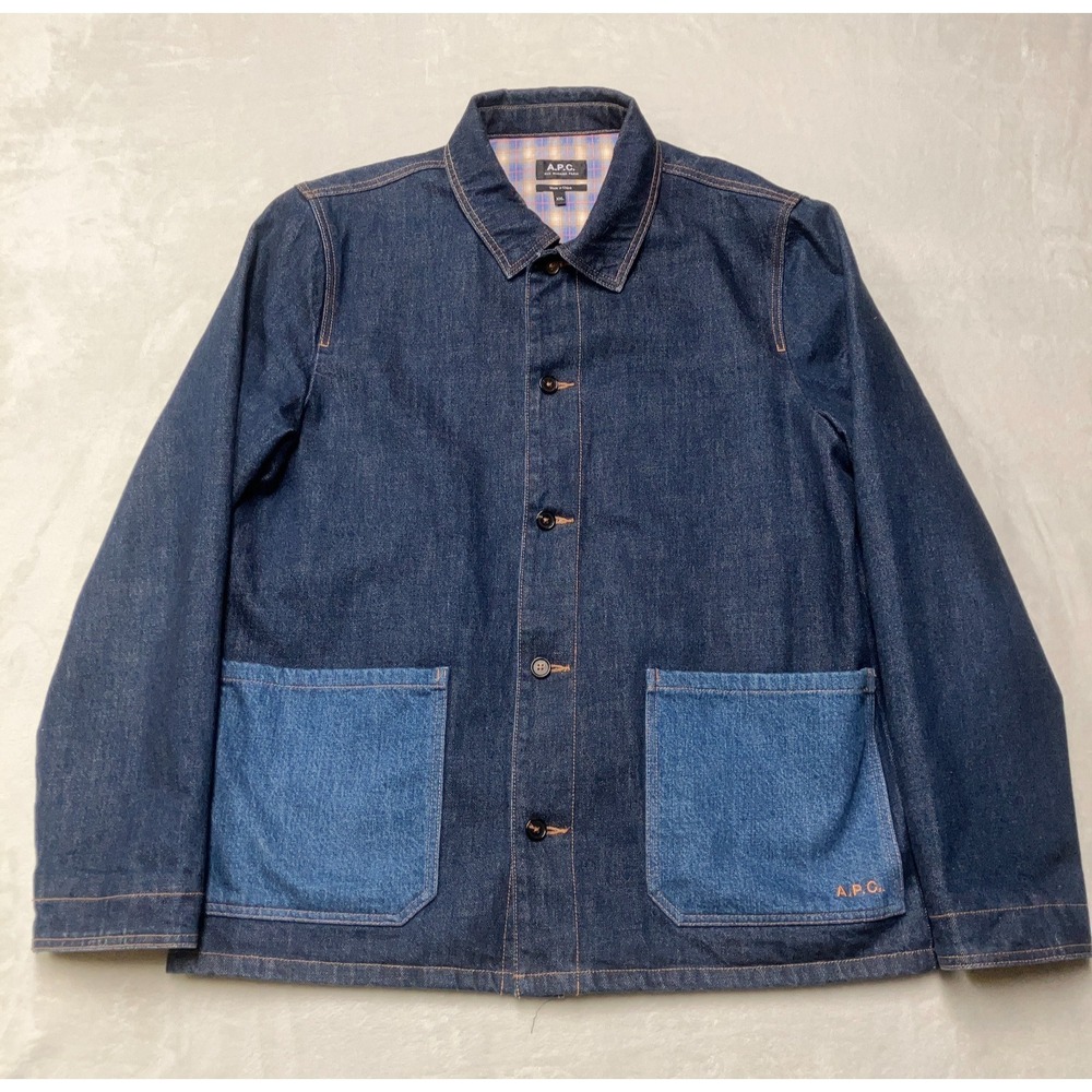 A.P.C. Indigo Anthonin Denim Patch Pocket Button Front‎ Jean Jacket Size XXL